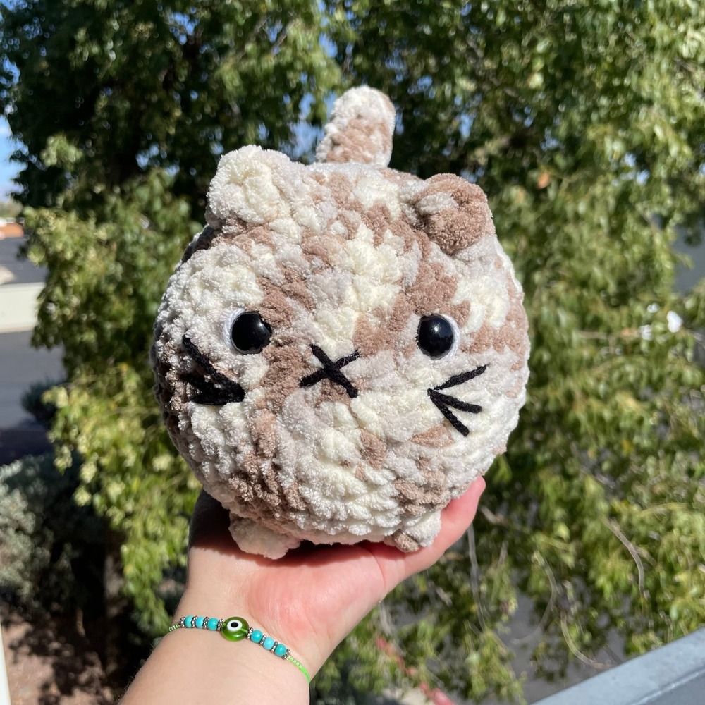 Handmade Coffee Multi Tie-Dye Large Loaf Cat Amigurumi Plushie Super Cute & Soft